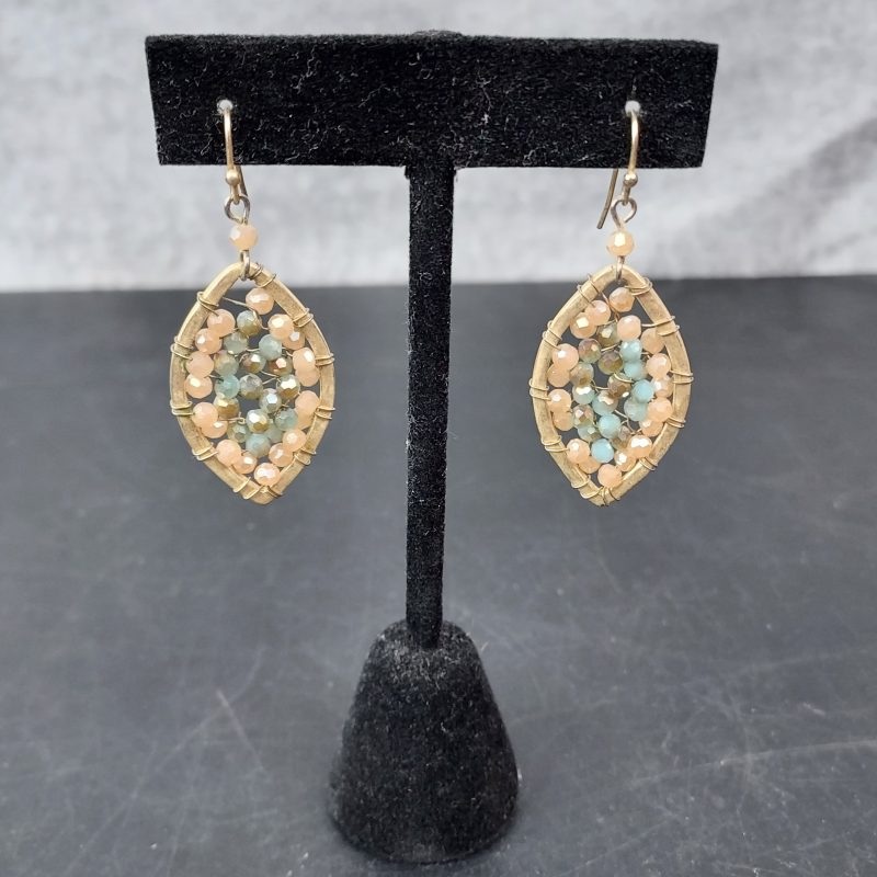 Wire & Bead Gold Tone Earrings