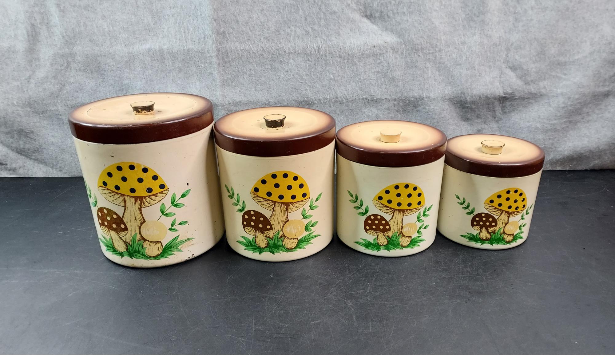 Vintage Sears Roebuck & Co. Merry Mushroom Canister Set