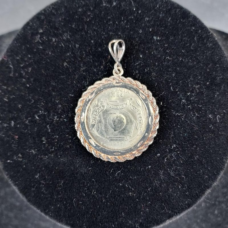 Georgia State Quarter Sterling Silver Pendant Necklace