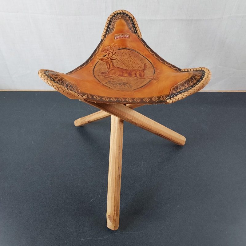 Embossed Leather Tripod Stool