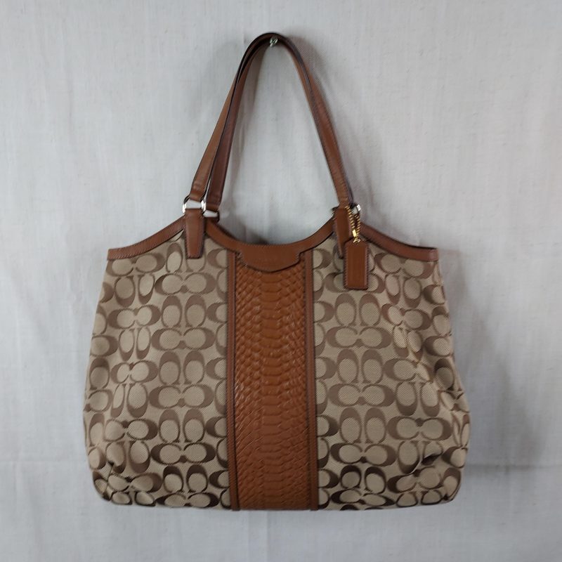 Coach Signature Snakeskin Stripe Saddle Tote