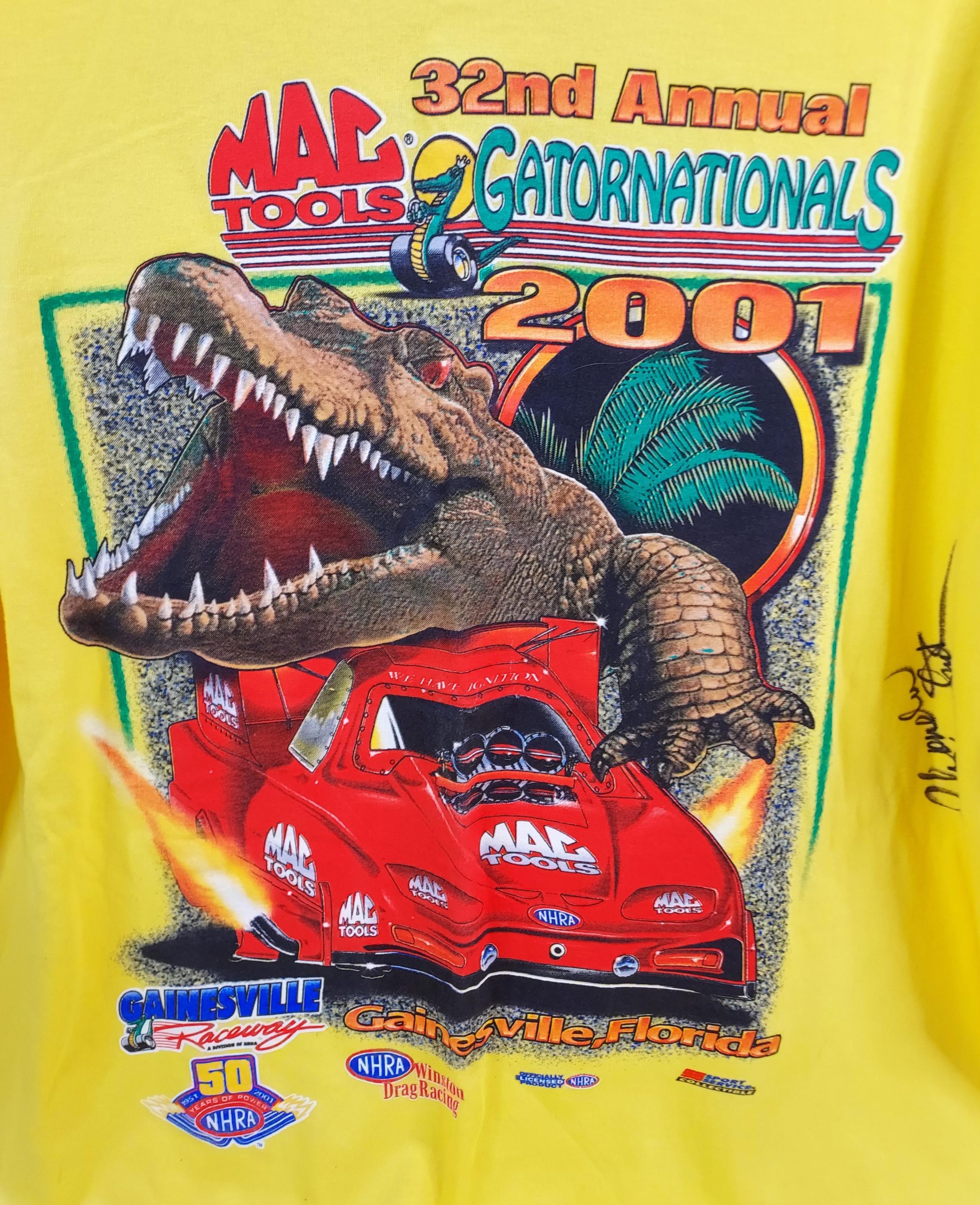 Autographed 2001 NHRA MAC Tools Gatornationals T-shirt (Adult XL) - Image 2