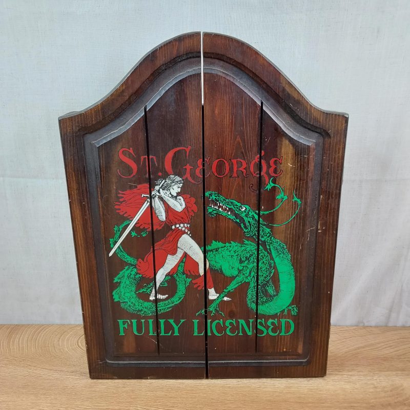 Vintage St. George "Fully Licensed" Wooden Dartboard Cabinet