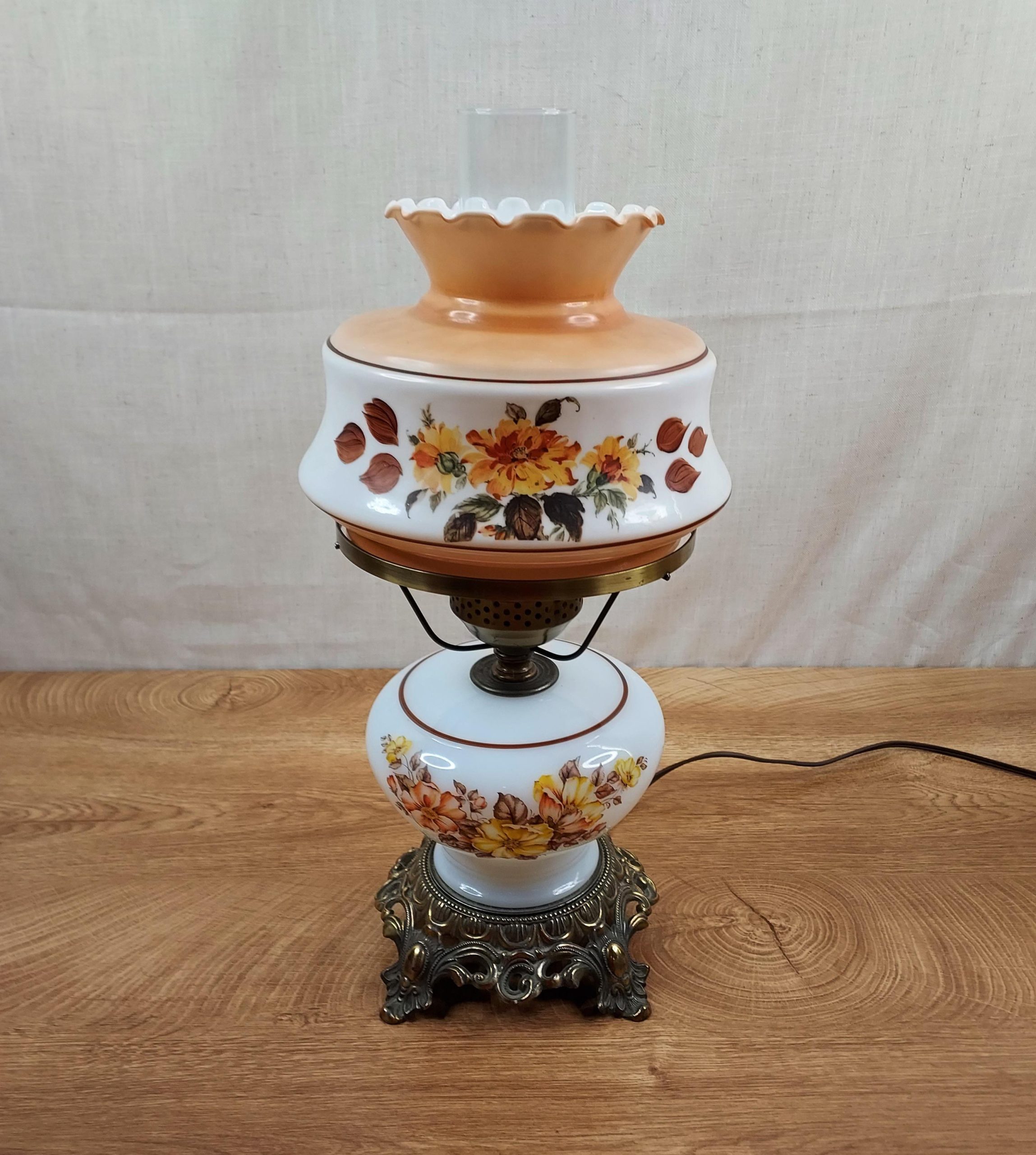 Milk Glass "Gone With the Wind" Hurricane Parlor Lamp