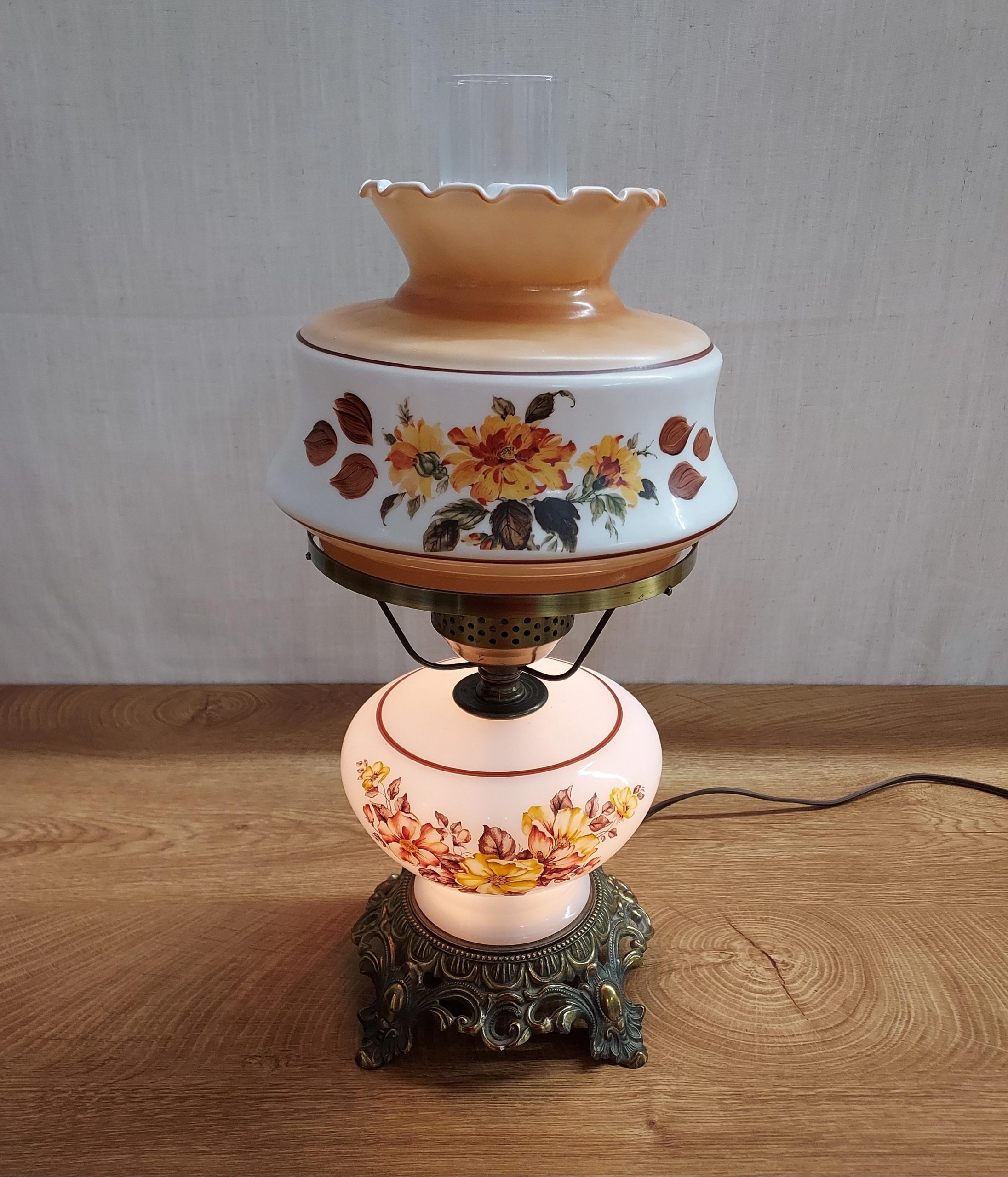 Milk Glass "Gone With the Wind" Hurricane Parlor Lamp - Image 3