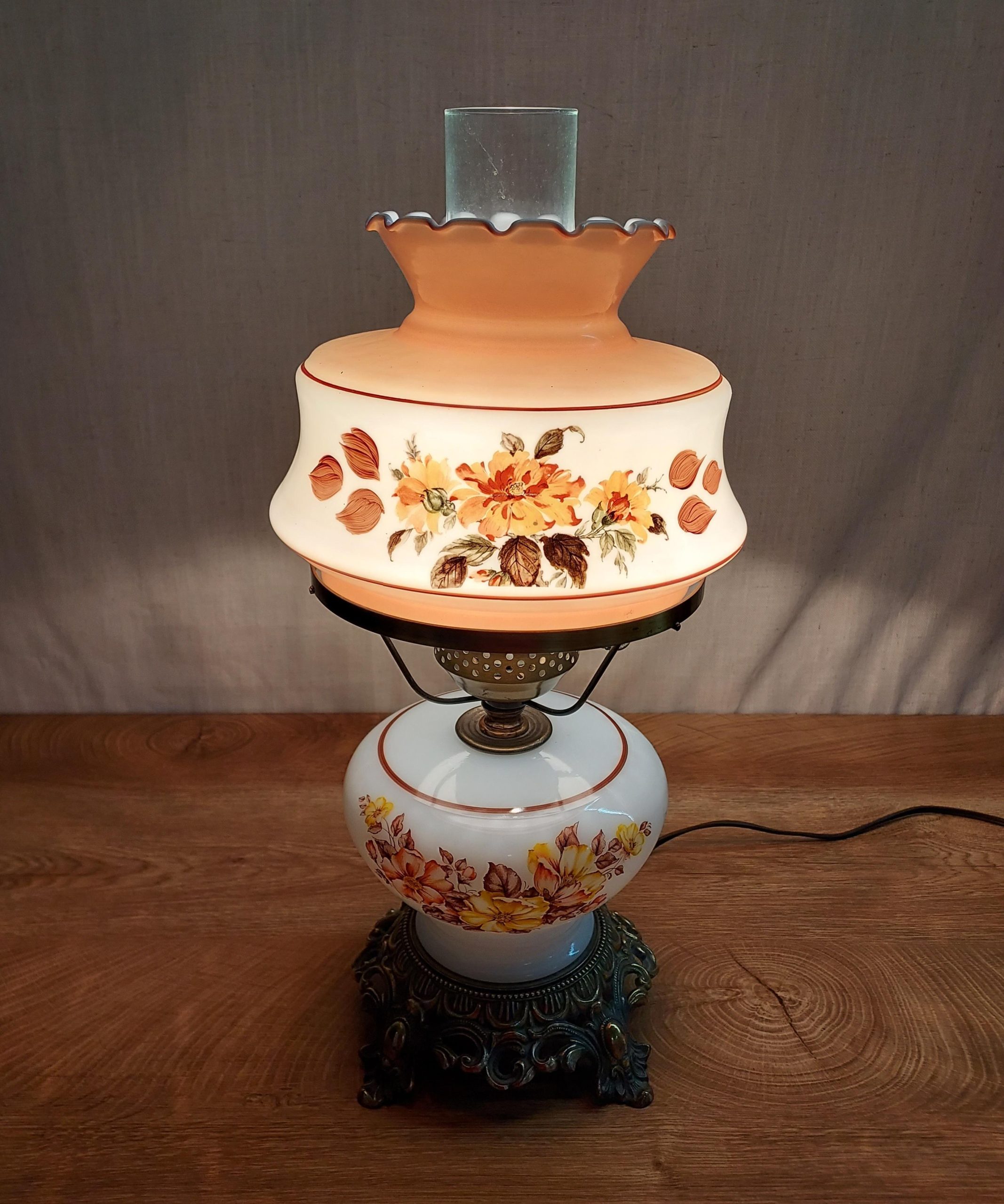 Milk Glass "Gone With the Wind" Hurricane Parlor Lamp - Image 2